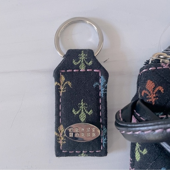 Crazy Horse x Liz Claiborne Fleur-de-lis Wristlet and Key Chain Set- Black - Picture 4 of 6